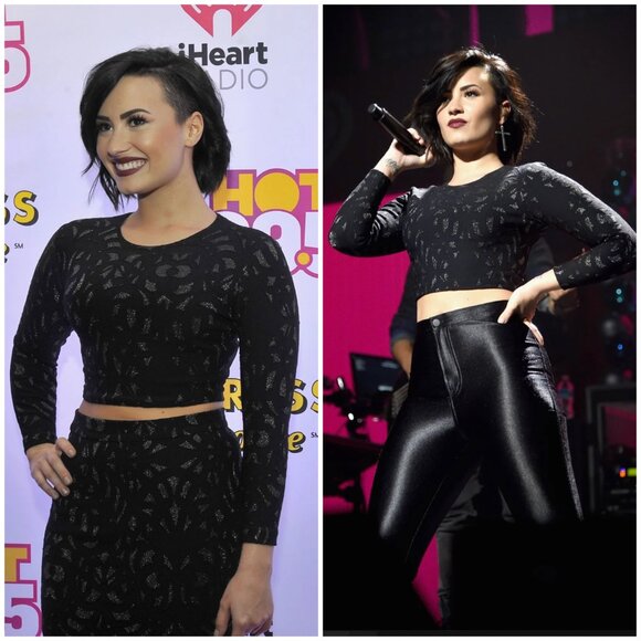 Parker Medium 4 Black Luna Metallic Two Piece Crop Top Skirt Set ASO Demi Lovato - Picture 1 of 12